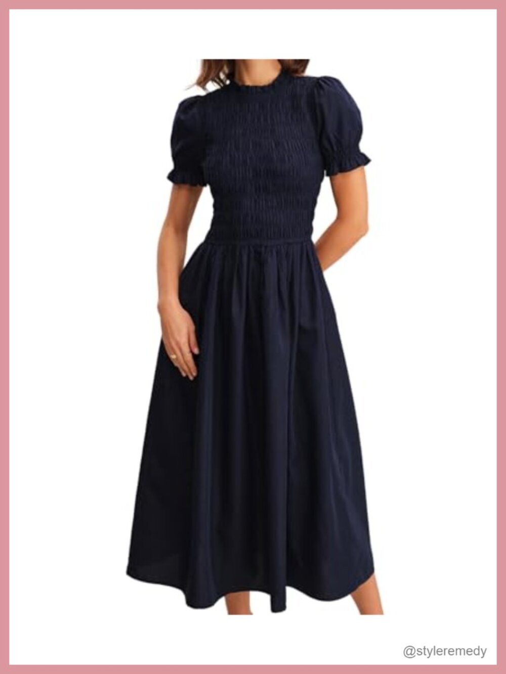 RIHOAS Plaid Gingham Midi Dress Short Sleeve Smocked Women's Casual